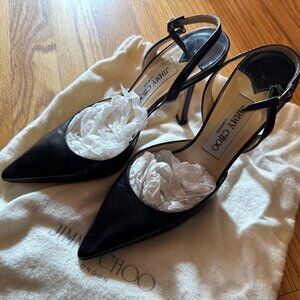 Authentic sexy & elegant Jimmy Choo black leather slingback pumps US5 / EU35